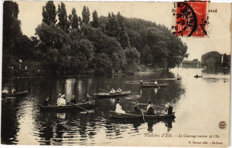 Carte postale ancienne Le Canotage autour de l'Ile à Saint-Ouen-sur-Seine