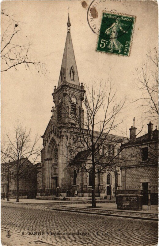 Carte postale ancienne Pantin L'Eglise Sainte-Marthe à Pantin