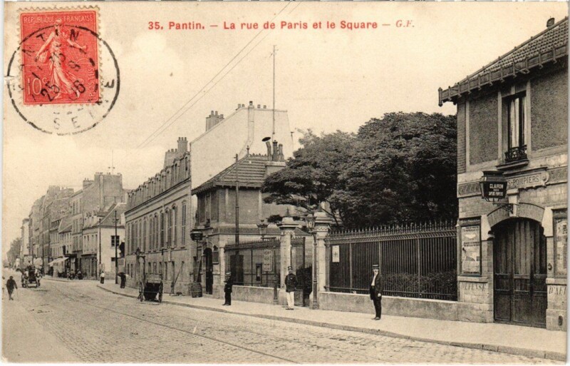 Carte postale ancienne Pantin La Rue de Paris et le Square à Pantin