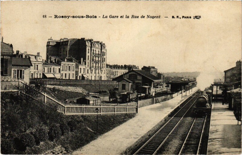 Carte postale ancienne Rosny-sous-Bois La Gare et la Rue de Nogent à Rosny-sous-Bois