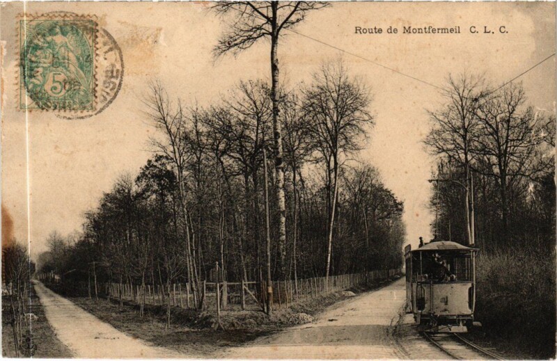 Carte postale ancienne Montfermeil Route de Montfermeil - Tram à Montfermeil
