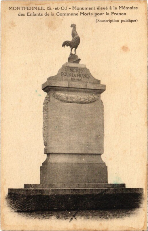 Carte postale ancienne Montfermeil Monument à Montfermeil