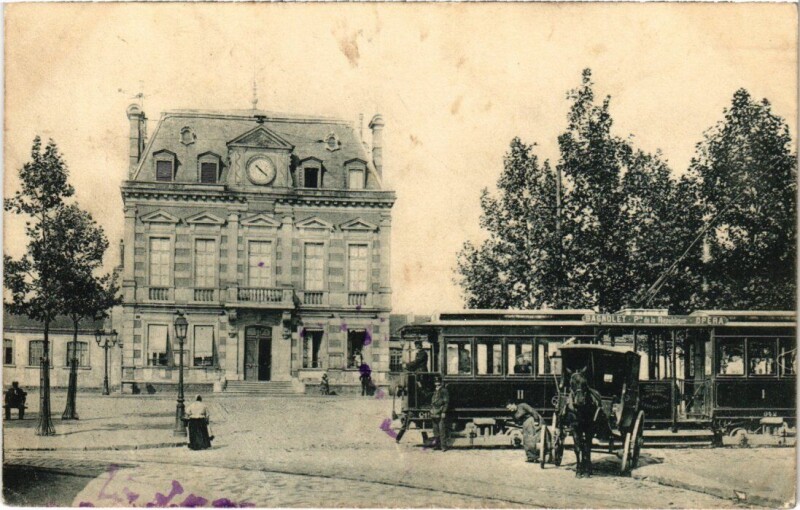 Carte postale ancienne Bagnolet Square Scene - Tram à Bagnolet