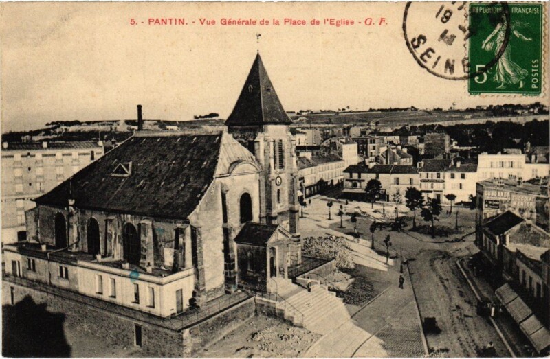 Carte postale ancienne Pantin Place de l'Eglise - Vue Generale à Pantin