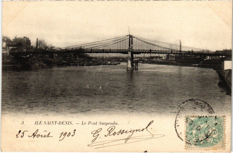 Carte postale ancienne L'Ile-Saint-Denis Le Pont Suspendu à Saint-Denis