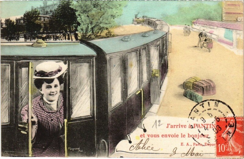 Carte postale ancienne J'Arrivee a Pantin et vous envoie le bonjour à Pantin