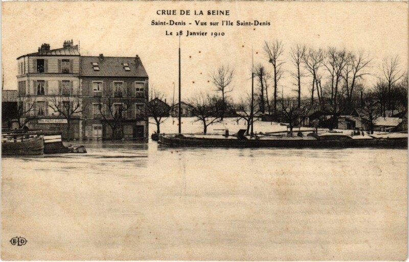 Carte postale ancienne Saint-Denis Crue de la Seine - L'Ile Saint-Denis à Saint-Denis