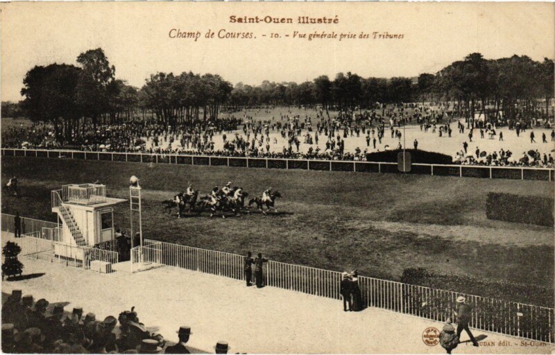 Carte postale ancienne Champ de Courses - Vue Générale prise des Tribunes à Saint-Ouen-sur-Seine