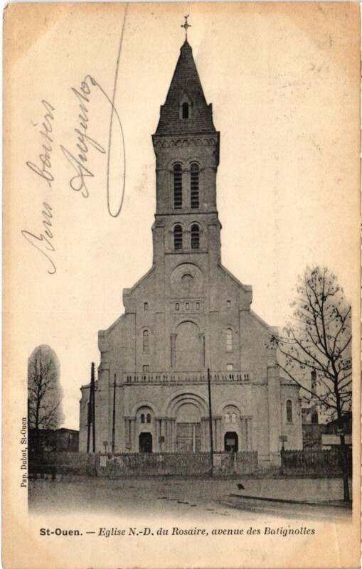 Carte postale ancienne Eglise Notre-Dame du Rosaire, avenue des Batignolles à Saint-Ouen-sur-Seine