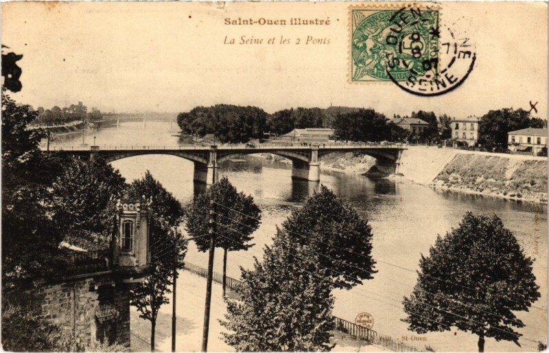 Carte postale ancienne La Seine et les 2 Ponts à Saint-Ouen-sur-Seine