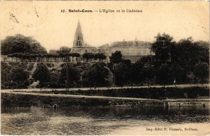 Carte postale ancienne L'Eglise et le Château à L'Île-Saint-Denis