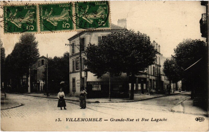 Carte postale ancienne Villemomble Grande Rue et Rue Lagache à Villemomble