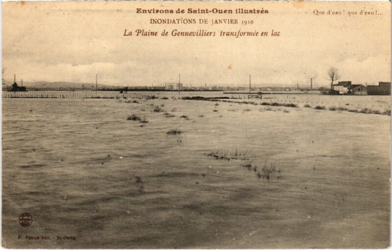 Carte postale ancienne Environs de Saint-Ouen - La Plaine de Gennevilliers transformée en lac à Saint-Ouen-sur-Seine