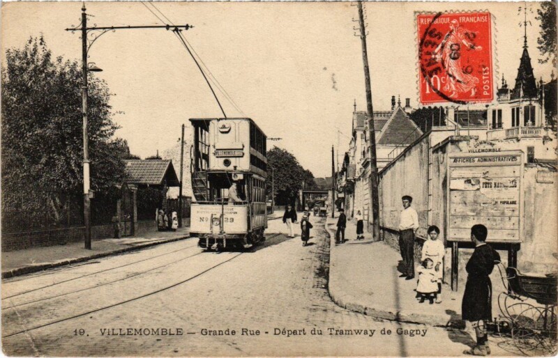 Carte postale ancienne Villemomble Grande Rue - Depart du Tramway de Gagny à Gagny