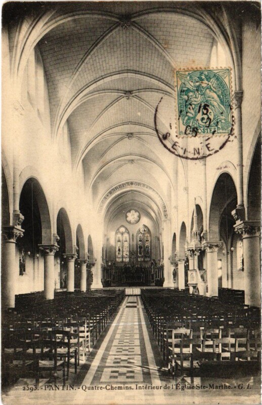 Carte postale ancienne Pantin Interieur de l'Eglise Sainte-Marthe - Quatre-Chemins à Pantin