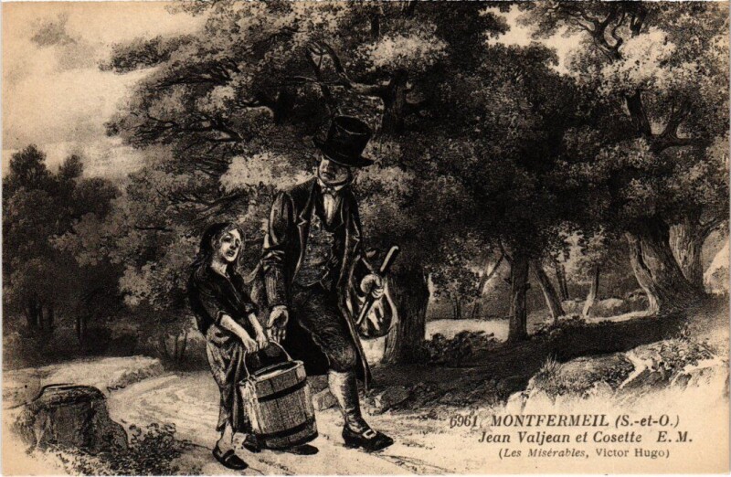 Carte postale ancienne Montfermeil Jean Valjean et Cosette à Montfermeil