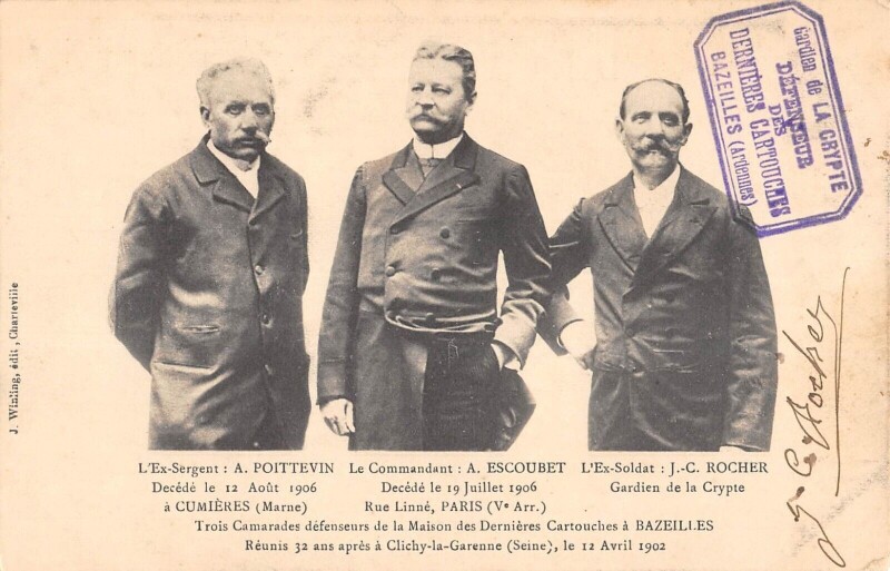 Carte postale ancienne Trois Camarades Defenseurs De La Maison Des Dernieres Cartouches A Bazeil