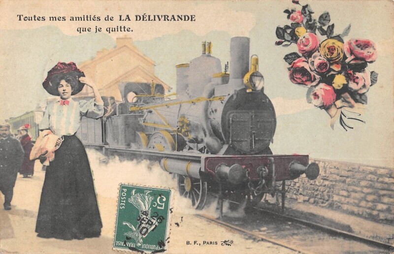 Carte postale ancienne Toutes Mes Amities De La Delivrande Que Je Quitte - Train