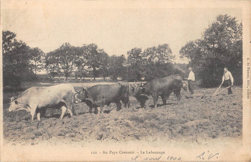 Carte postale ancienne Au Pays Creusois - Le Labourage