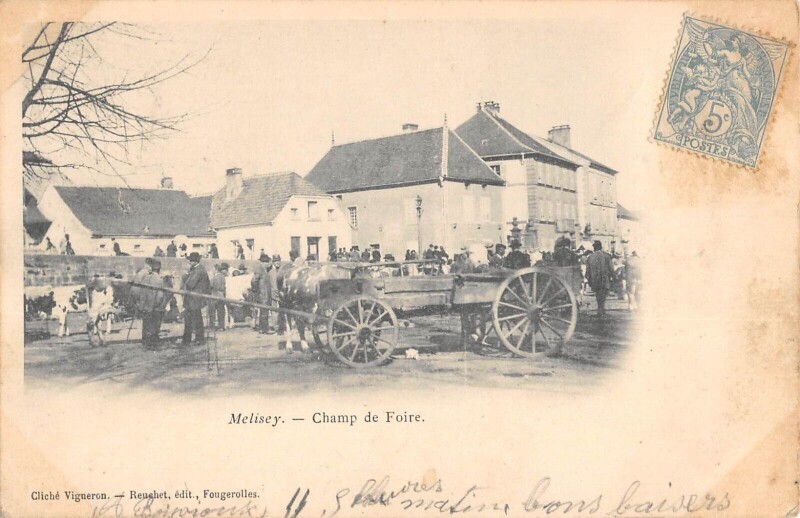 Carte postale ancienne Melisey - Le Champ De Foire