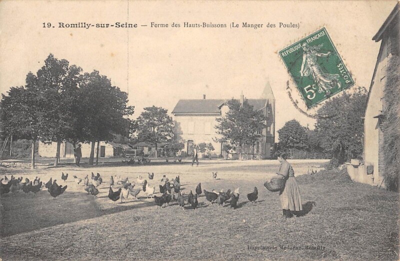 Carte postale ancienne Romilly Sur Seine / Ferme Des Hauts Buissons / Le Manger Des Piules à Romilly-sur-Seine