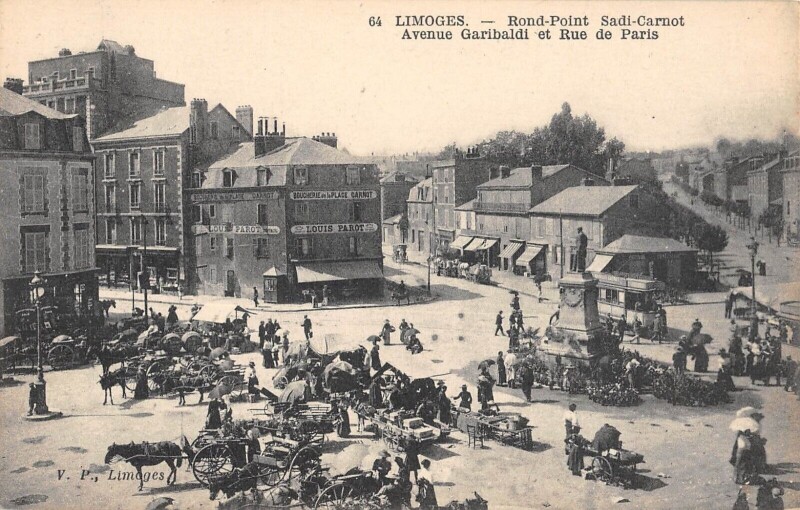Carte postale ancienne Limoges - Rond Point Sadi Carnot - Avenue Garibaldi Et Rue De Paris à Limoges