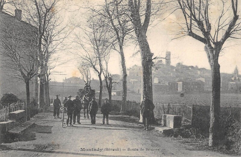 Carte postale ancienne Montady - Route De Beziers à Montady