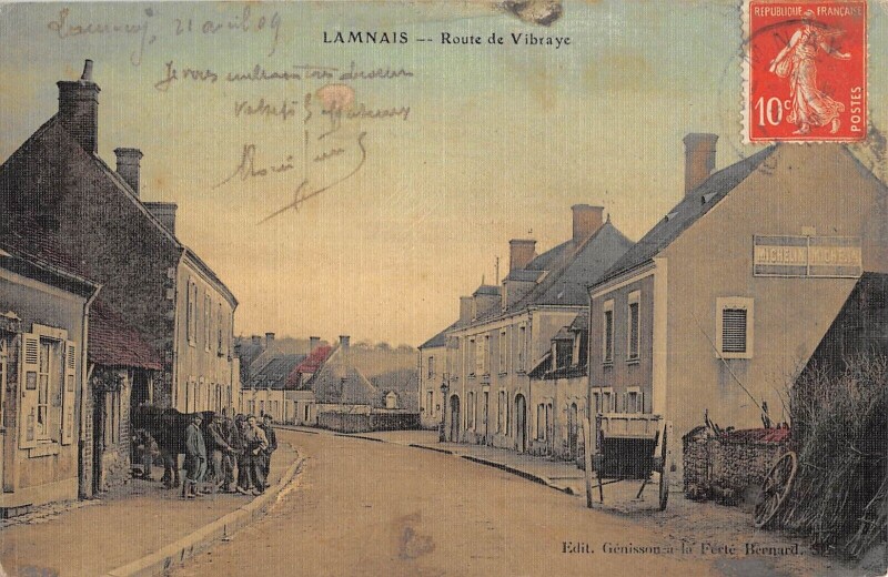Carte postale ancienne Lamnais - Route De Vibraye - cpa toilée à Vibraye