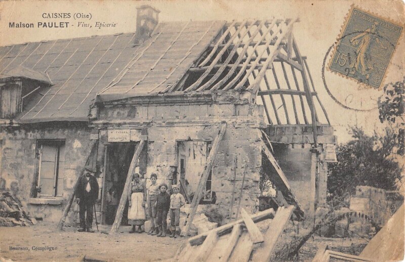 Carte postale ancienne Caisnes / Maison Paulet / Vins Epicerie / cpa rare à Caisnes