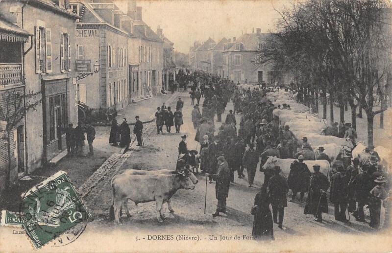 Carte postale ancienne Dornes - Un Jour De Foire à Dornes