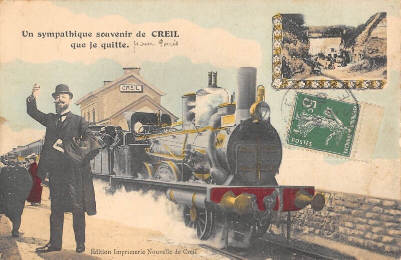 Carte postale ancienne Un Sympathique Souvenir De Creil Que Je Quitte - Train à Creil