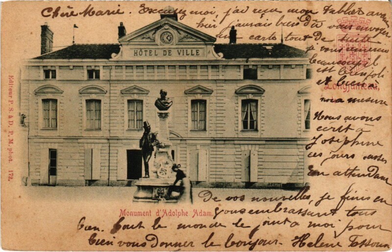 Carte postale ancienne Longjumeau Monument d'Adolphe Adam à Longjumeau