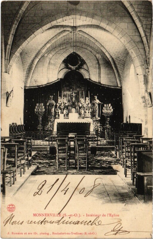 Carte postale ancienne Monnerville Interieur de l'Eglise à Monnerville