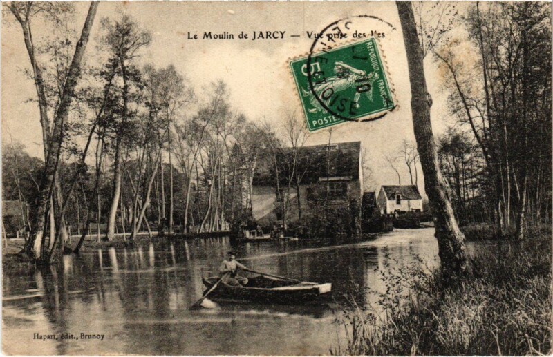 Carte postale ancienne Varennes-Jarcy Le Moulin de Jarcy - Vue prise des Iles à Varennes-Jarcy