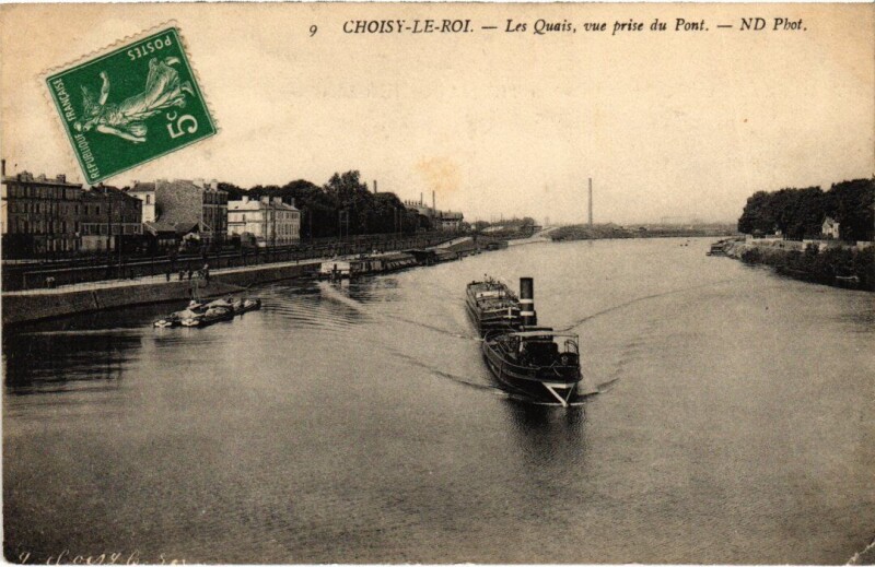 Carte postale ancienne Choisy-Le-Roi Les Quais,vue prise du Pont France à Choisy-le-Roi