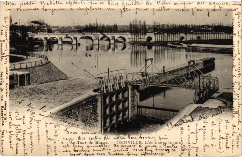 Carte postale ancienne Joinville-le-Pont L'Ecluse et le Pont France à Joinville-le-Pont