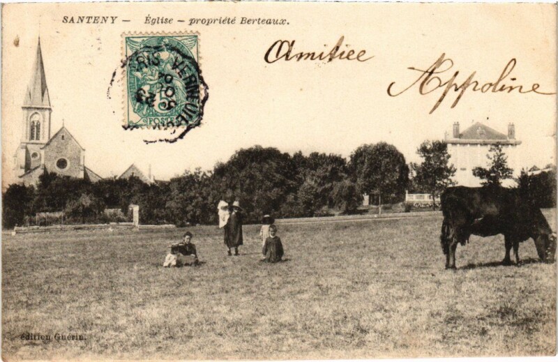 Carte postale ancienne Santeny Eglise, propriete Berteaux France à Santeny