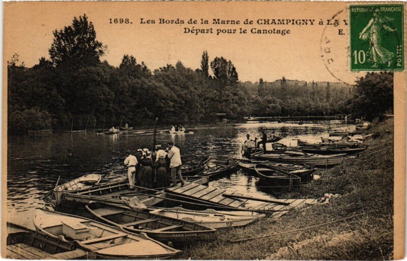 Carte postale ancienne Champigny Depart pour le Canotage France