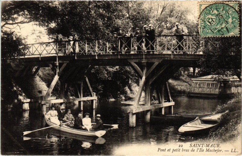 Carte postale ancienne Saint-Maur Pont et petit bras de l'Ile Machefer France