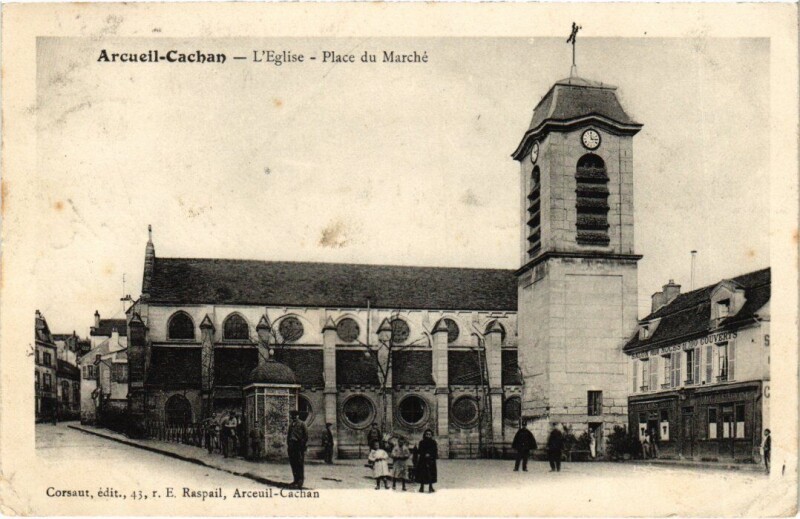 Carte postale ancienne Arcueil-Cachan L'Eglise Place du Marche France à Arcueil