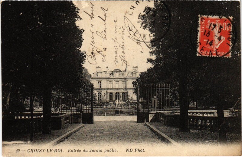 Carte postale ancienne Choisy-Le-Roi Entree du Jardin public France à Choisy-le-Roi