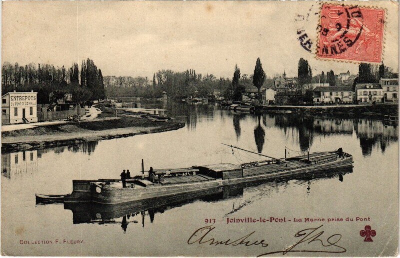 Carte postale ancienne Joinville-le-Pont La Marne prise du Pont France à Joinville-le-Pont