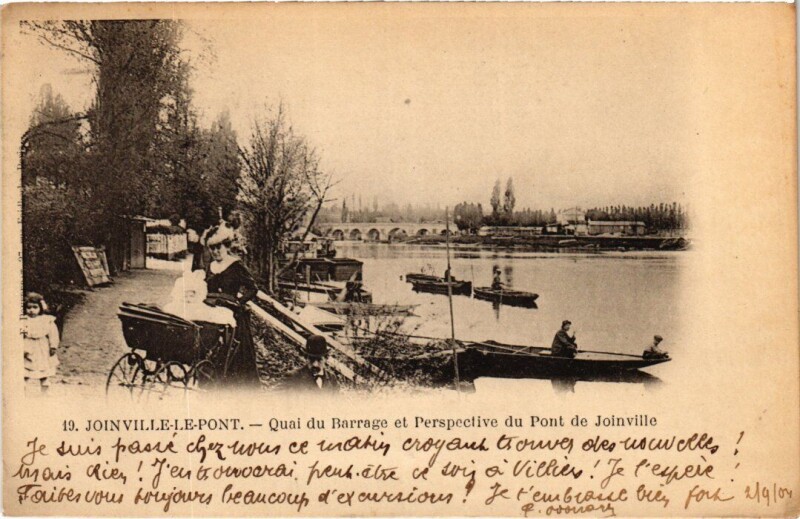 Carte postale ancienne Joinville-le-Pont Quai de Barrage et Perspective du Pont France à Joinville-le-Pont