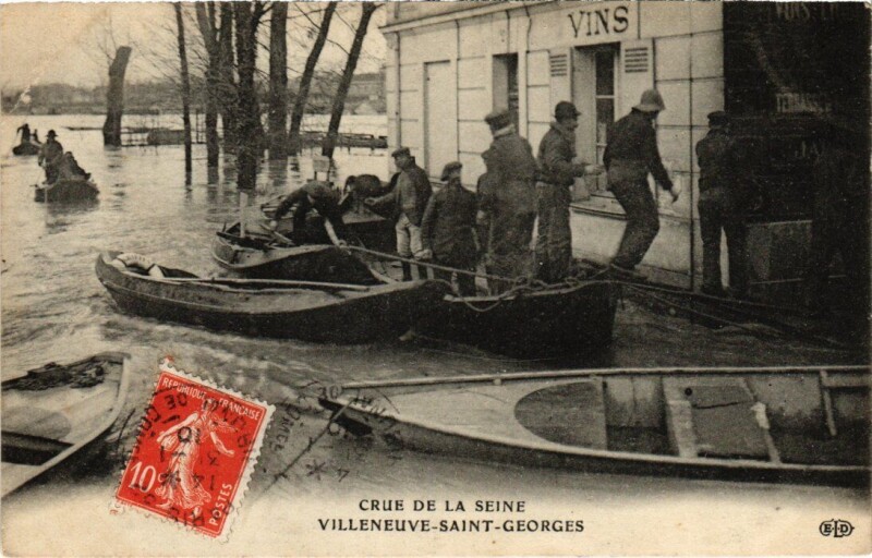 Carte postale ancienne Villeneuve Crue de la Seine France