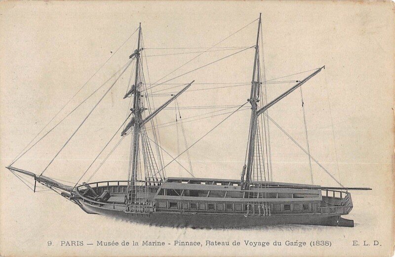 Carte postale ancienne Paris - Musee De La Marine - Pinnace - Bateau De Voyage Du Gange 1838