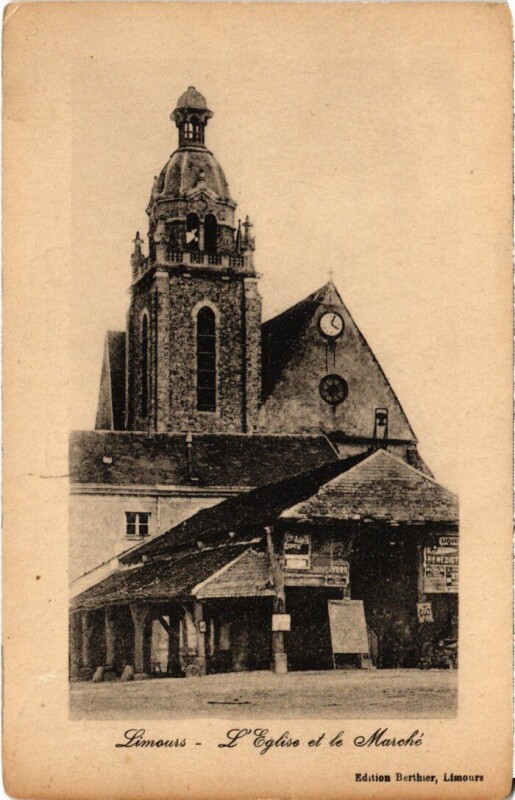 Carte postale ancienne Limours L'Eglise et le Marche France à Limours