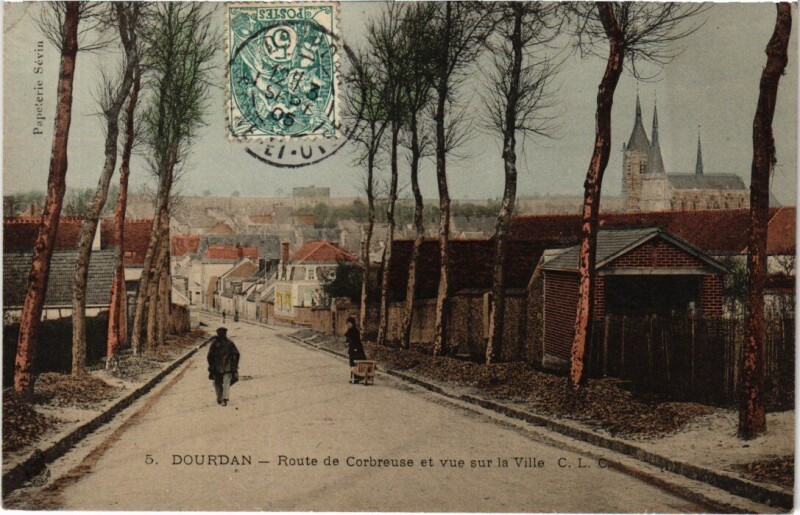 Carte postale ancienne Dourdan Route de Corbeuse et vue s la Ville France à Dourdan