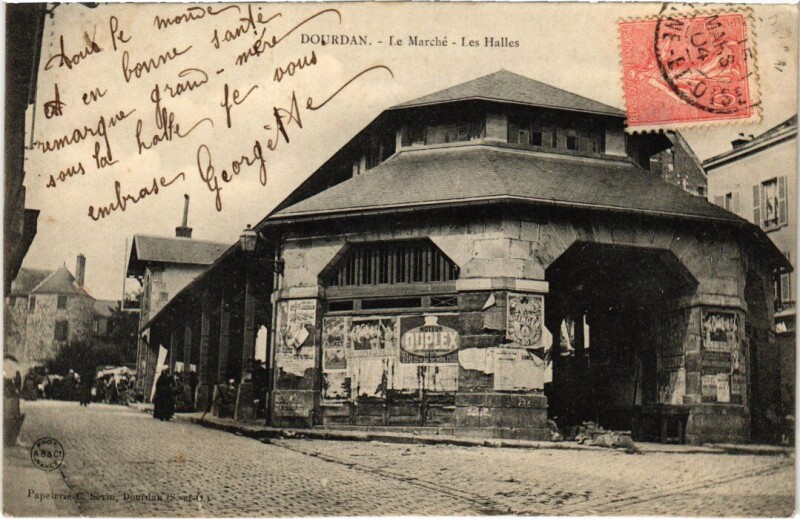 Carte postale ancienne Dourdan Le Marche, Les Halles France à Dourdan