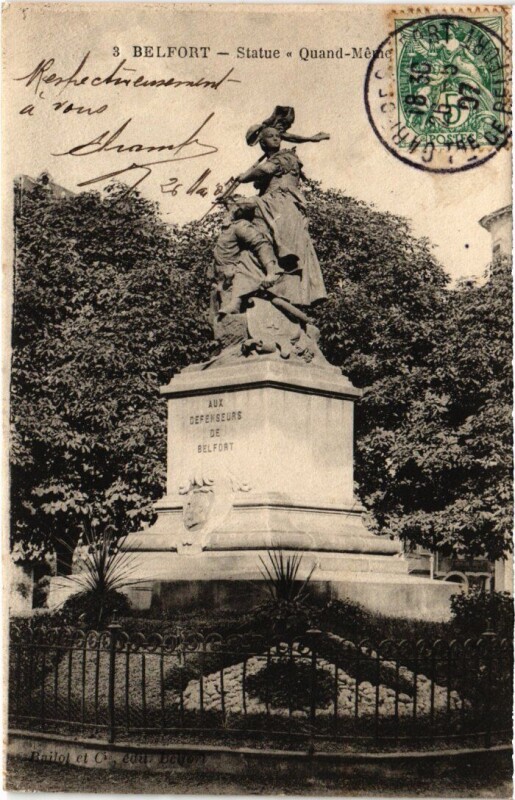 Carte postale ancienne Belfort Statue Quand Meme à Belfort
