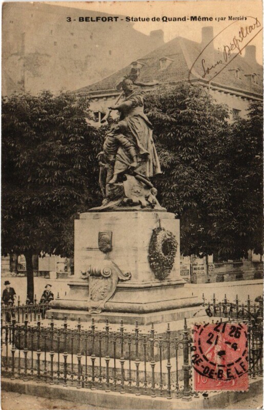 Carte postale ancienne Belfort Statue Quand Meme à Belfort